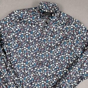 Zara Man Shirt Mens Large Blue Floral Slim Fit Button Down Long Sleeve Casual